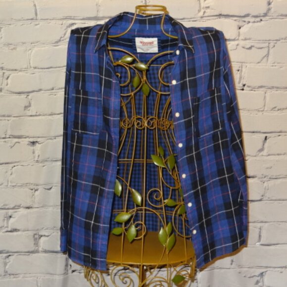 Mossimo Supply Co Purple Plaid Long Sleeve Button Down Shirt w/Elbow Pads - Picture 3 of 5